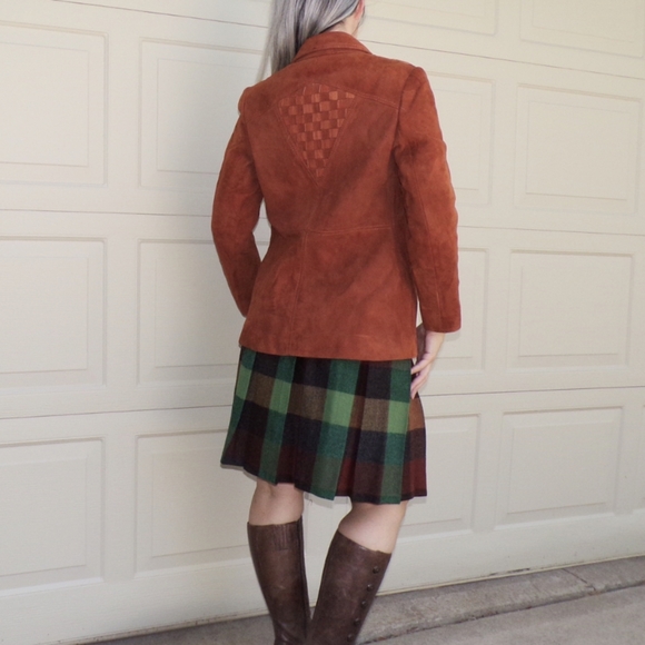 PLAID VINTAGE SKIRT green brown wool xs - Picture 6 of 10